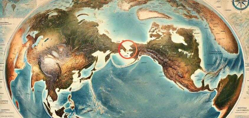 The Bering land bridge that linked the land mass that would become North America and Asia