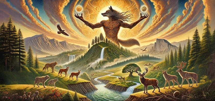 Artists depiction of Coyote, central to the Karuk peoples creation legends