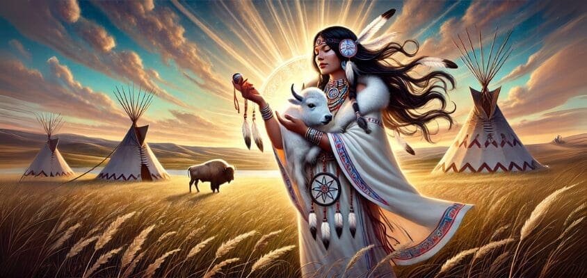 artists depiction of White Buffalo Calf Woman, honoring her sacred role in Lakota mythology
