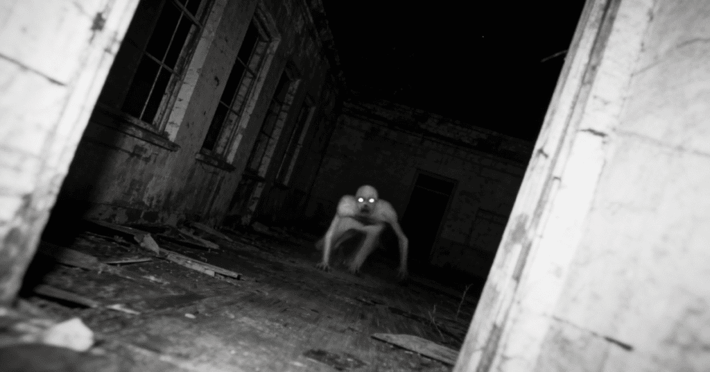pale crawler in abandoned building